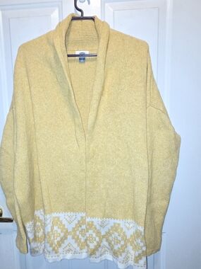 Old Navy Yellow Open-Front Cardigan with White Patterned Hem
